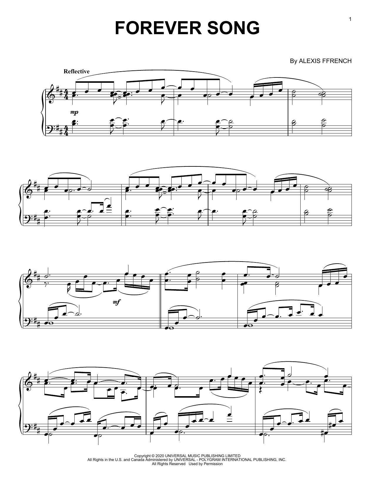 Alexis Ffrench Forever Song Sheet Music Notes & Chords for Piano Solo - Download or Print PDF