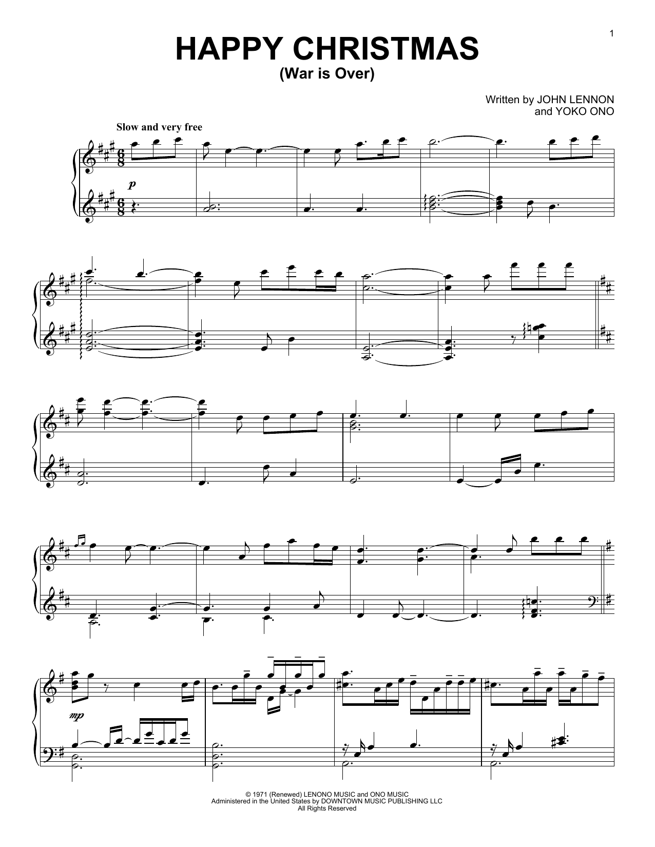 Alexis Ffrench Happy Xmas (War Is Over) Sheet Music Notes & Chords for Piano Solo - Download or Print PDF