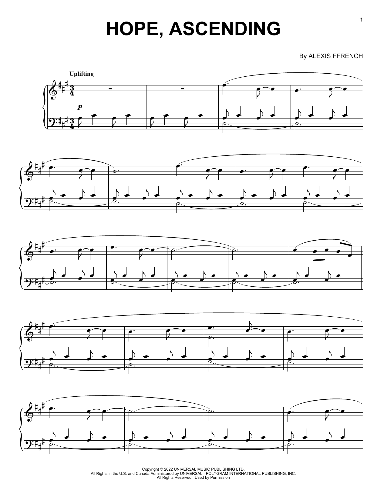 Alexis Ffrench Hope, Ascending Sheet Music Notes & Chords for Piano Solo - Download or Print PDF