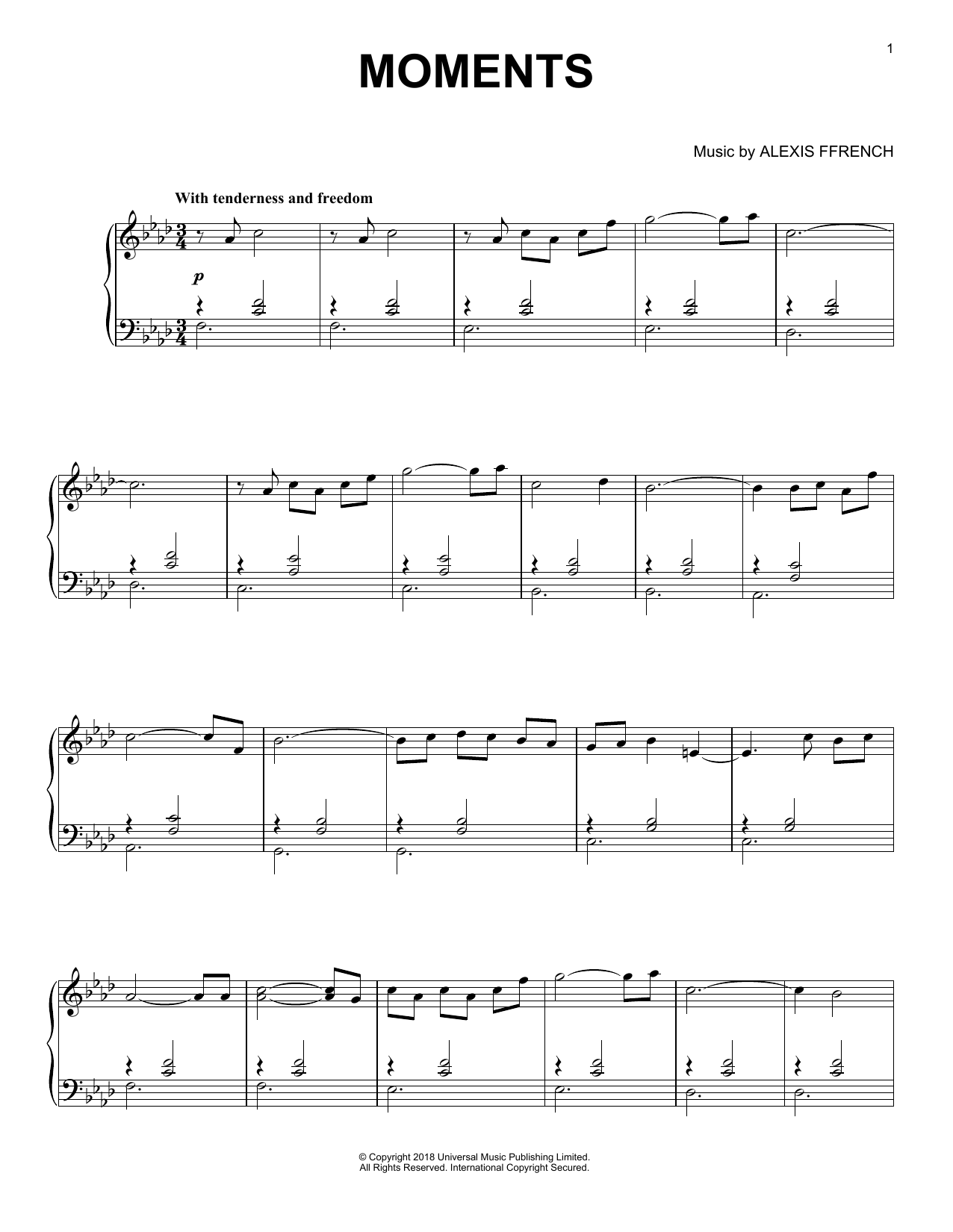 Alexis Ffrench Moments Sheet Music Notes & Chords for Piano Solo - Download or Print PDF