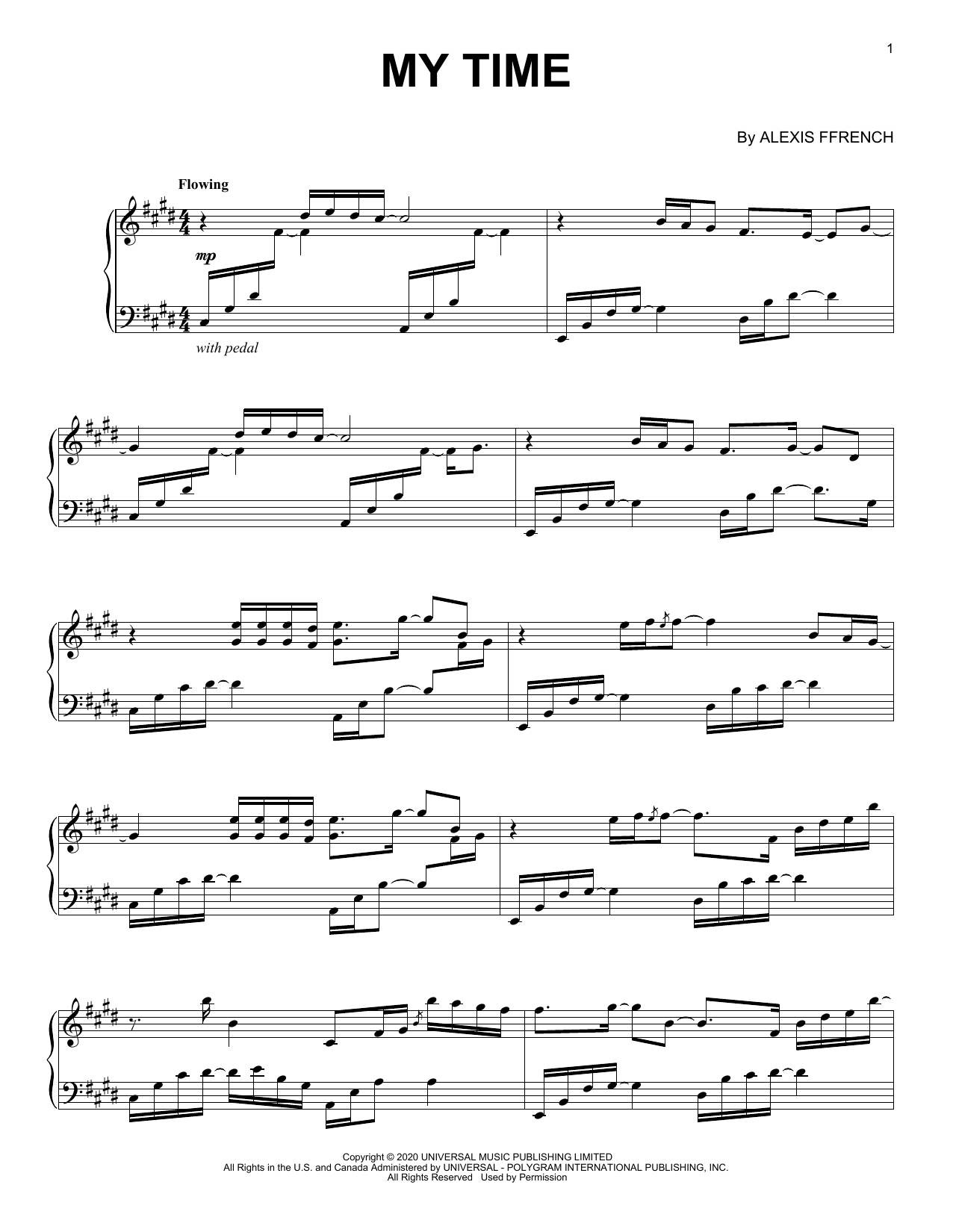 Alexis Ffrench My Time Sheet Music Notes & Chords for Piano Solo - Download or Print PDF
