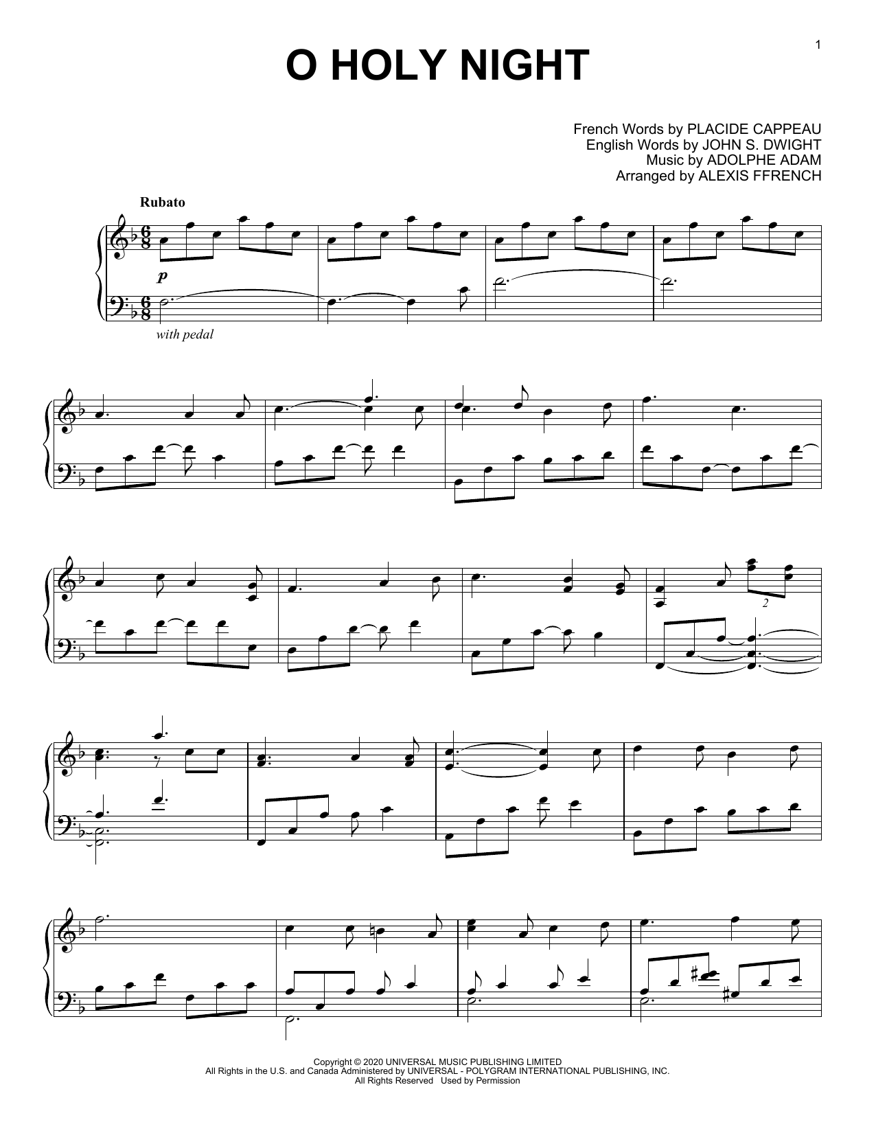 Alexis Ffrench O Holy Night Sheet Music Notes & Chords for Piano Solo - Download or Print PDF