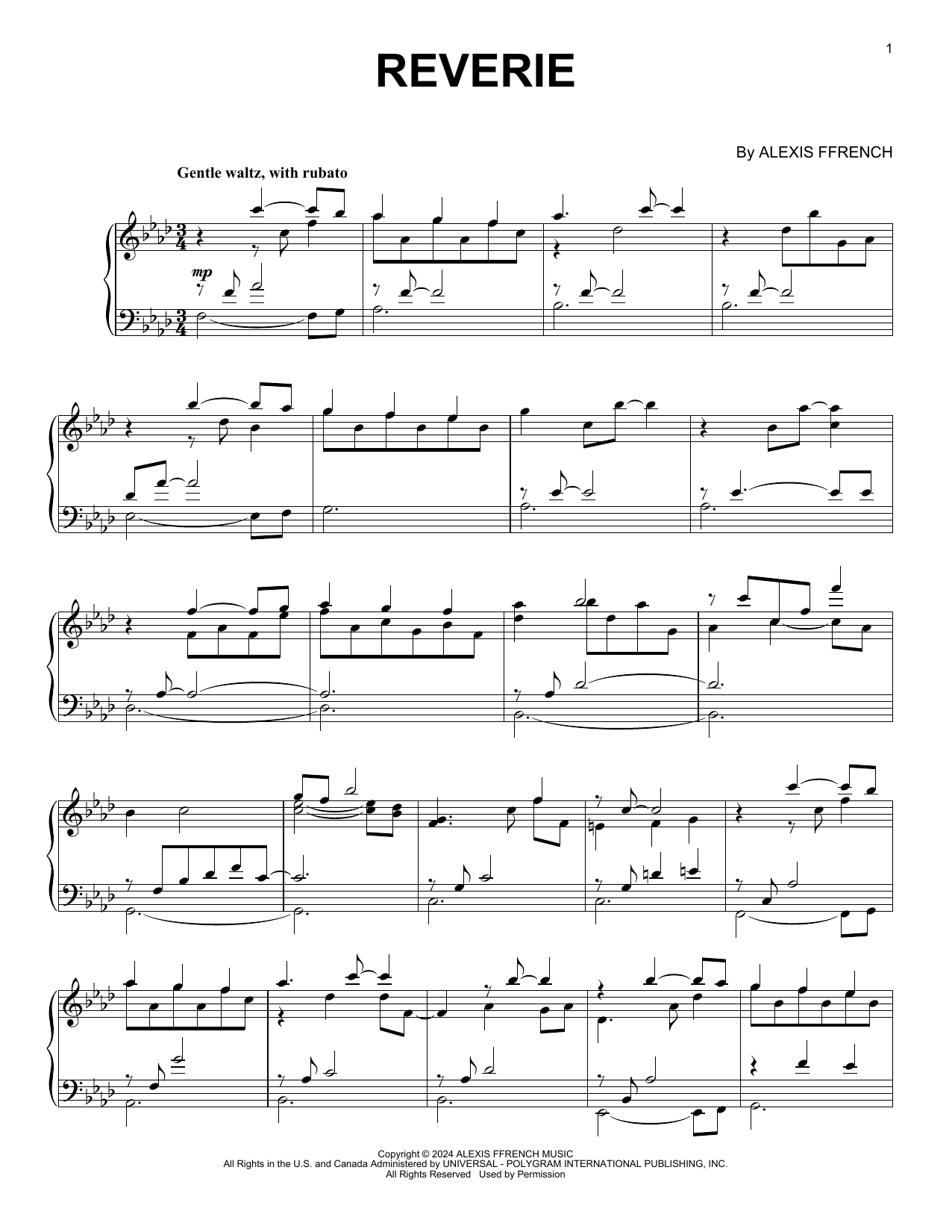 Alexis Ffrench Reverie Sheet Music Notes & Chords for Piano Solo - Download or Print PDF