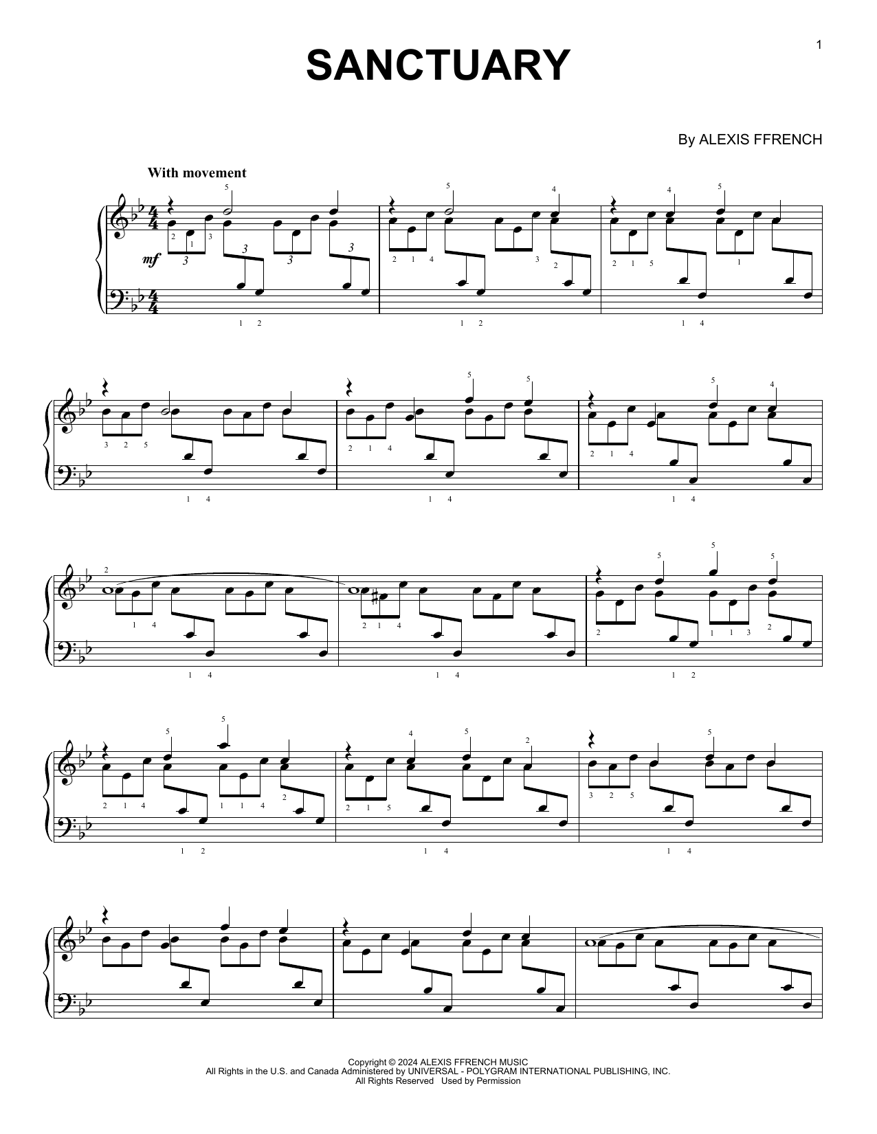 Alexis Ffrench Sanctuary Sheet Music Notes & Chords for Piano Solo - Download or Print PDF Alexis Ffrench Sanctuary Sheet Music Notes & Chords for Piano Solo - Download or Print PDF