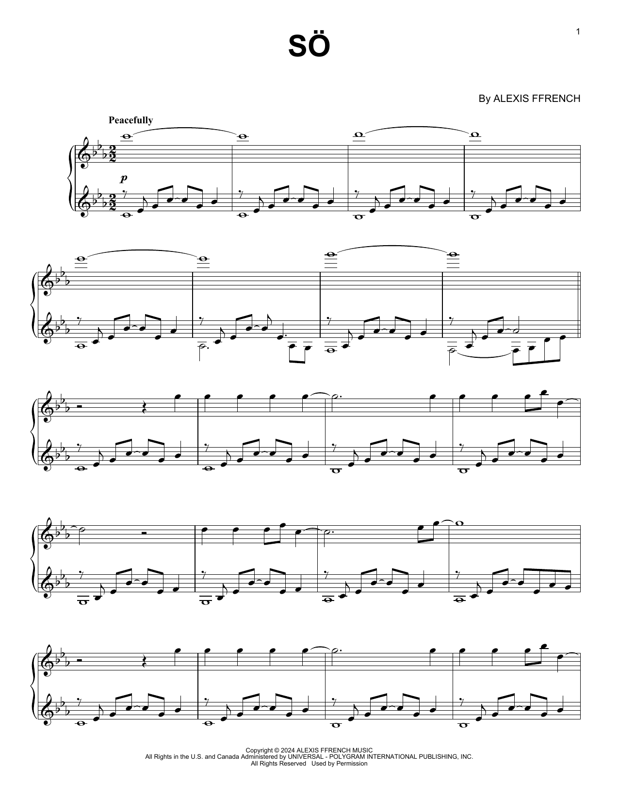 Alexis Ffrench Sö Sheet Music Notes & Chords for Piano Solo - Download or Print PDF