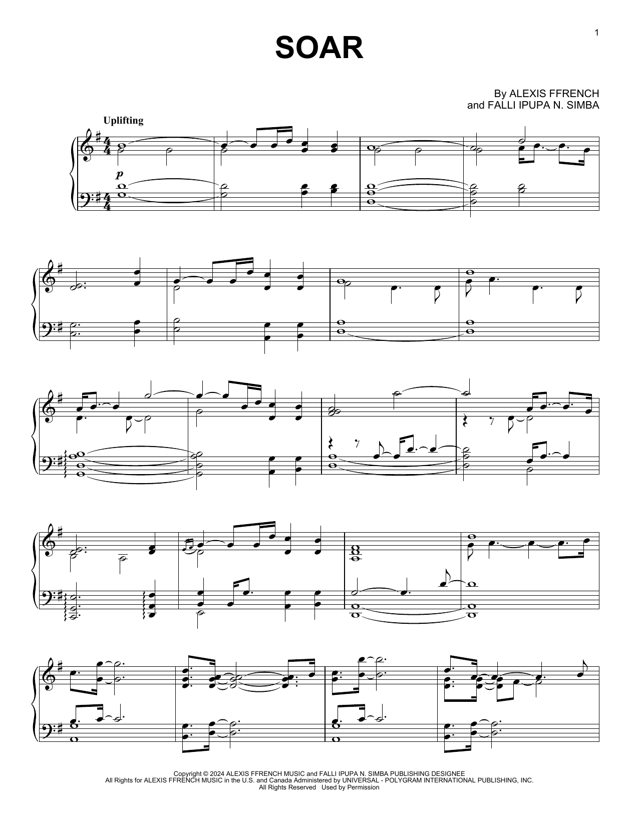 Alexis Ffrench Soar Sheet Music Notes & Chords for Piano Solo - Download or Print PDF