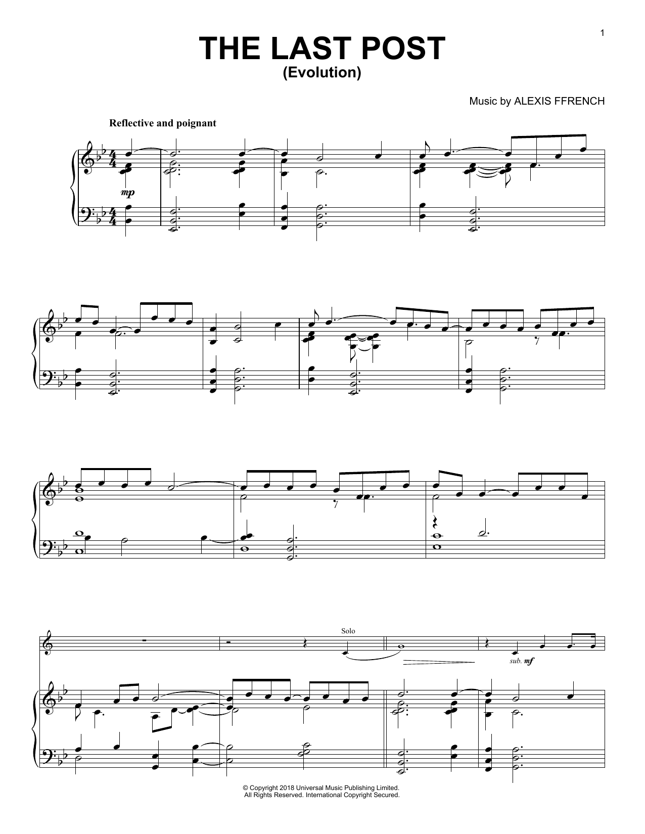 Alexis Ffrench The Last Post (Evolution) Sheet Music Notes & Chords for Trumpet and Piano - Download or Print PDF