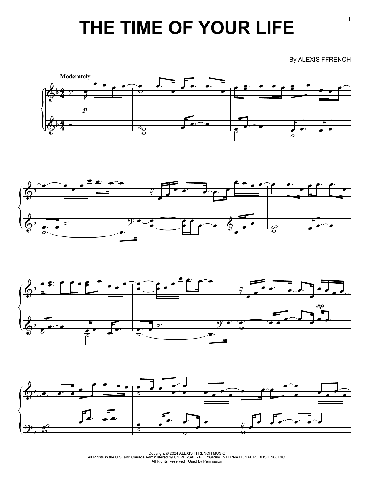Alexis Ffrench The Time Of Your Life Sheet Music Notes & Chords for Piano Solo - Download or Print PDF Alexis Ffrench The Time Of Your Life Sheet Music Notes & Chords for Piano Solo - Download or Print PDF