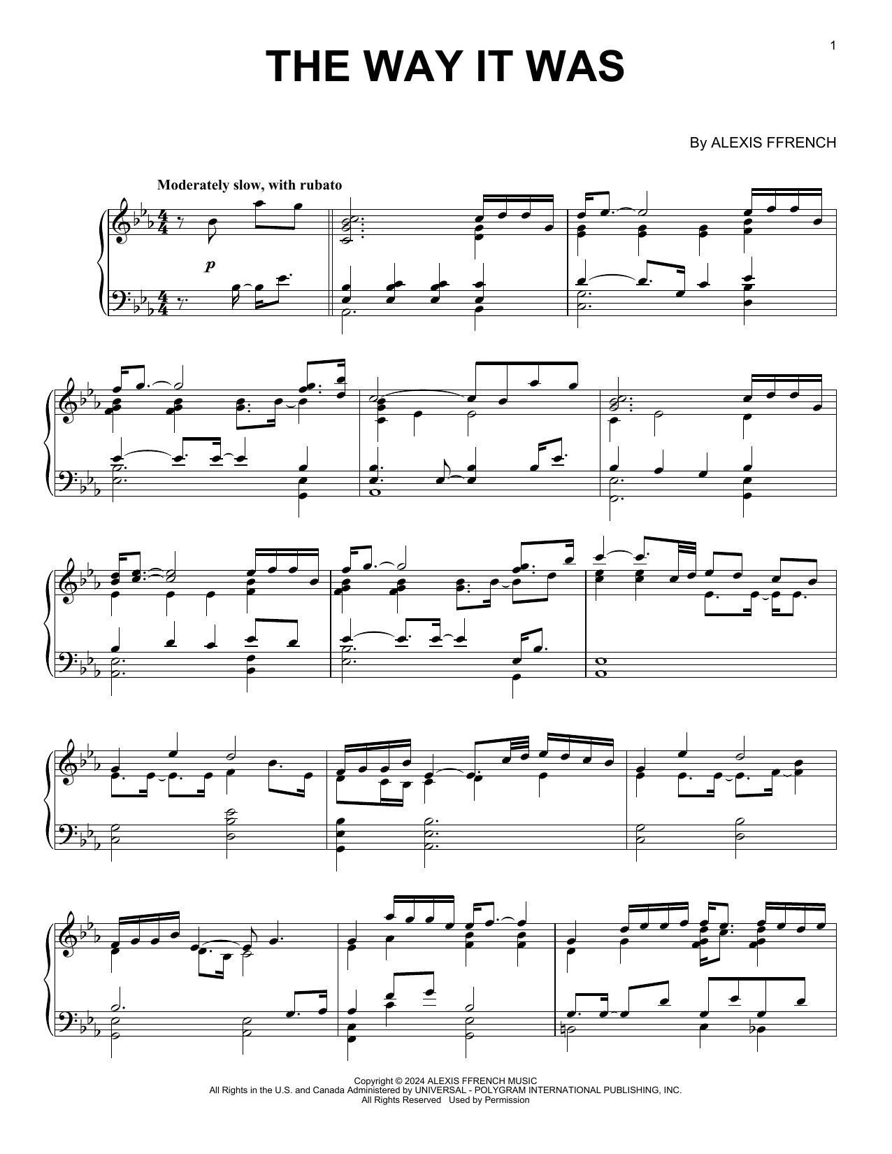 Alexis Ffrench The Way It Was Sheet Music Notes & Chords for Piano Solo - Download or Print PDF Alexis Ffrench The Way It Was Sheet Music Notes & Chords for Piano Solo - Download or Print PDF