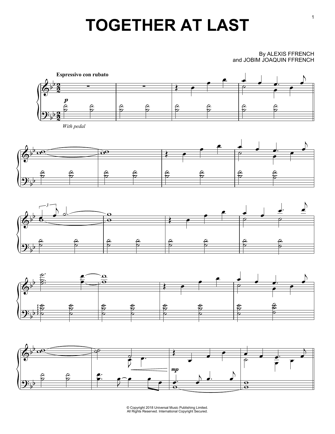 Alexis Ffrench Together At Last Sheet Music Notes & Chords for Piano Solo - Download or Print PDF