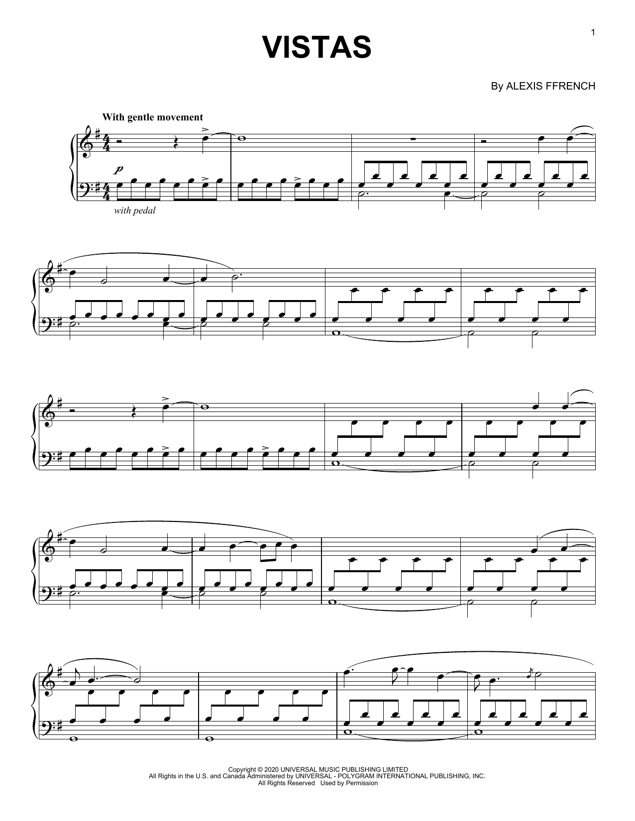Alexis Ffrench Vistas Sheet Music Notes & Chords for Piano Solo - Download or Print PDF