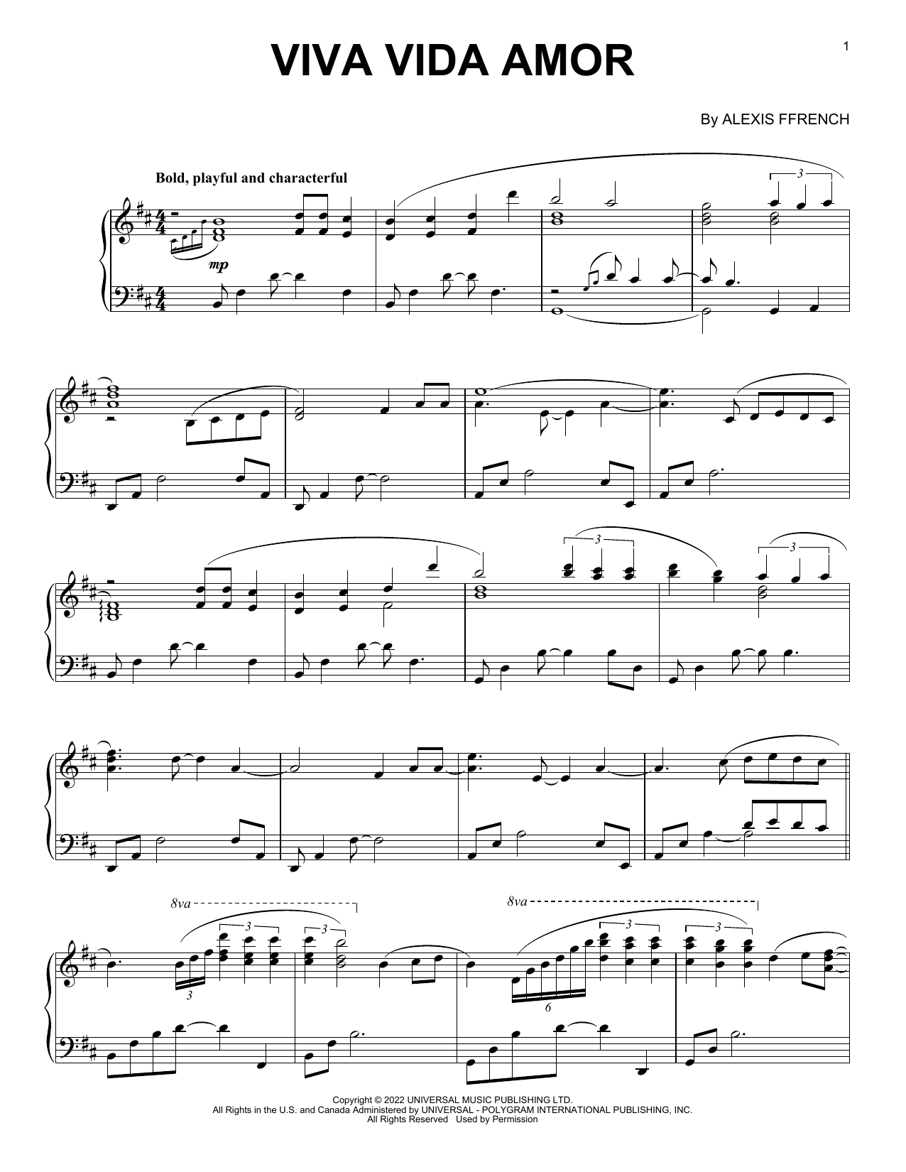 Alexis Ffrench Viva Vida Amor (feat. Jin Oki) Sheet Music Notes & Chords for Piano Solo - Download or Print PDF