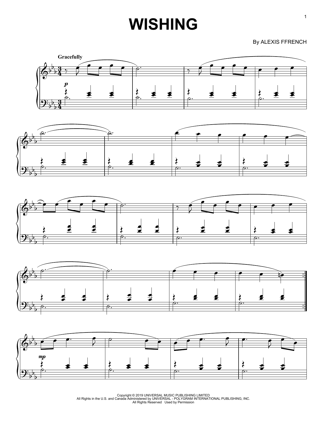 Alexis Ffrench Wishing Sheet Music Notes & Chords for Piano Solo - Download or Print PDF