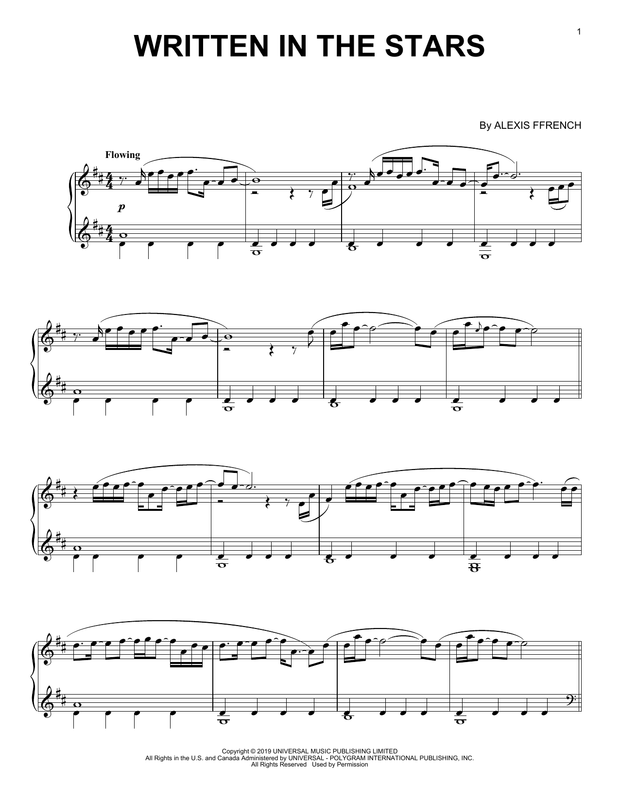 Alexis Ffrench Written In The Stars Sheet Music Notes & Chords for Piano Solo - Download or Print PDF