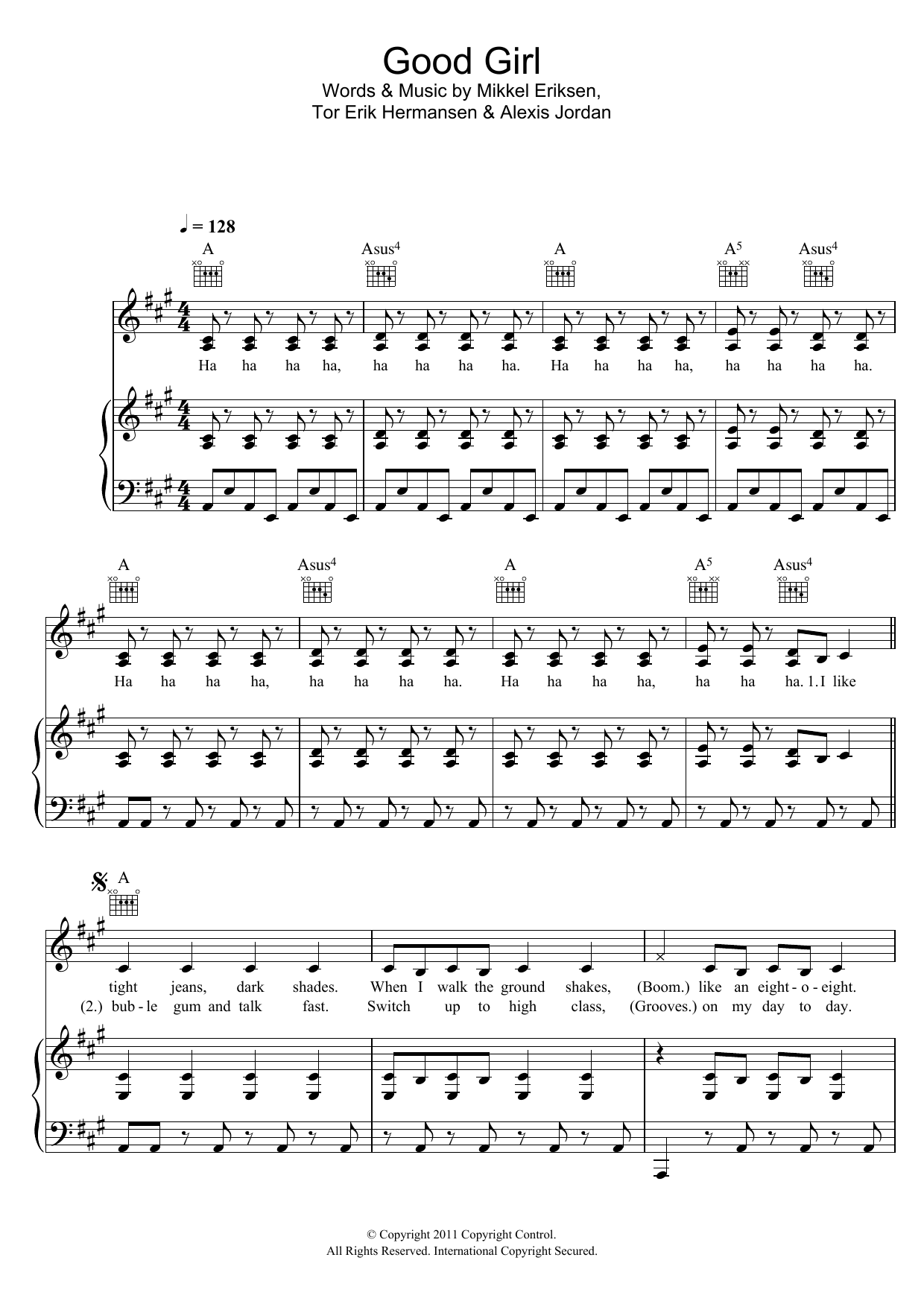Alexis Jordan Good Girl Sheet Music Notes & Chords for Piano, Vocal & Guitar (Right-Hand Melody) - Download or Print PDF