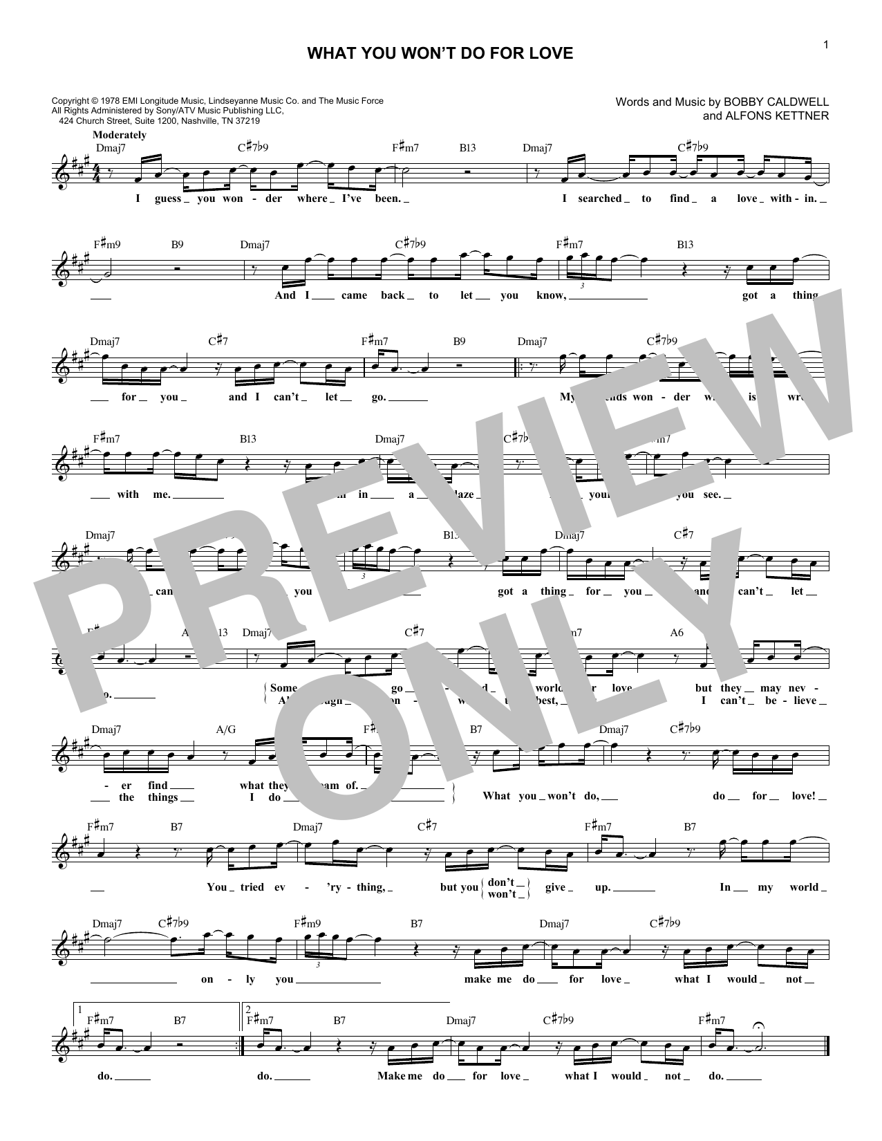 Bobby Caldwell What You Won't Do For Love Sheet Music Notes & Chords for Melody Line, Lyrics & Chords - Download or Print PDF
