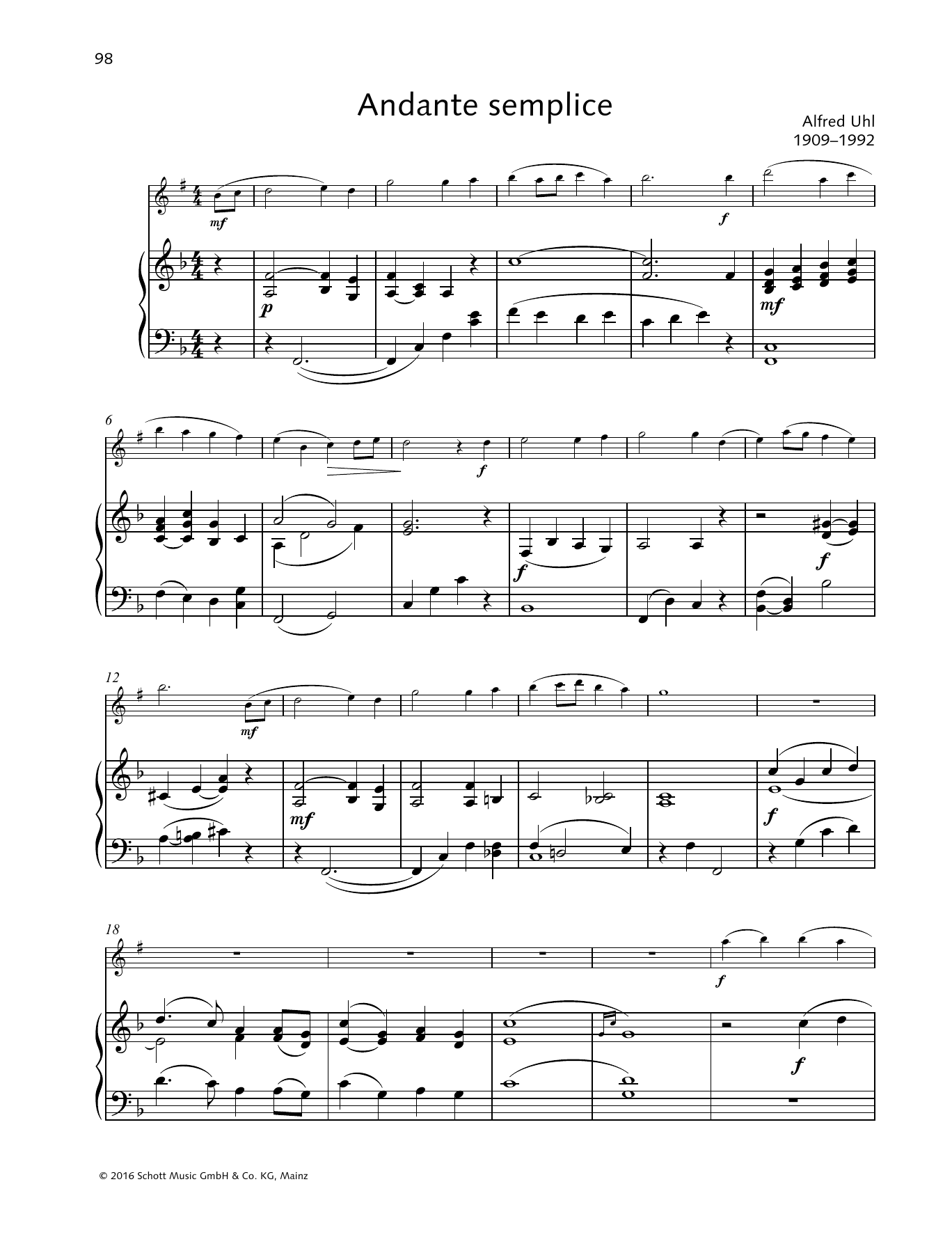 Alfred Uhl Andante Semplice Sheet Music Notes & Chords for Woodwind Solo - Download or Print PDF
