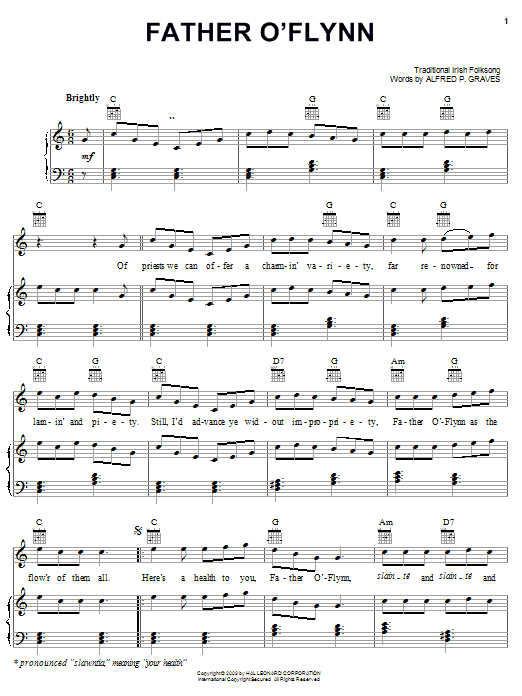 Preview Alfred P. Graves Father O'Flynn World sheet music, notes and chords for Piano, Vocal & Guitar (Right-Hand Melody), SKU: 25931 Father O'Flynn sheet music