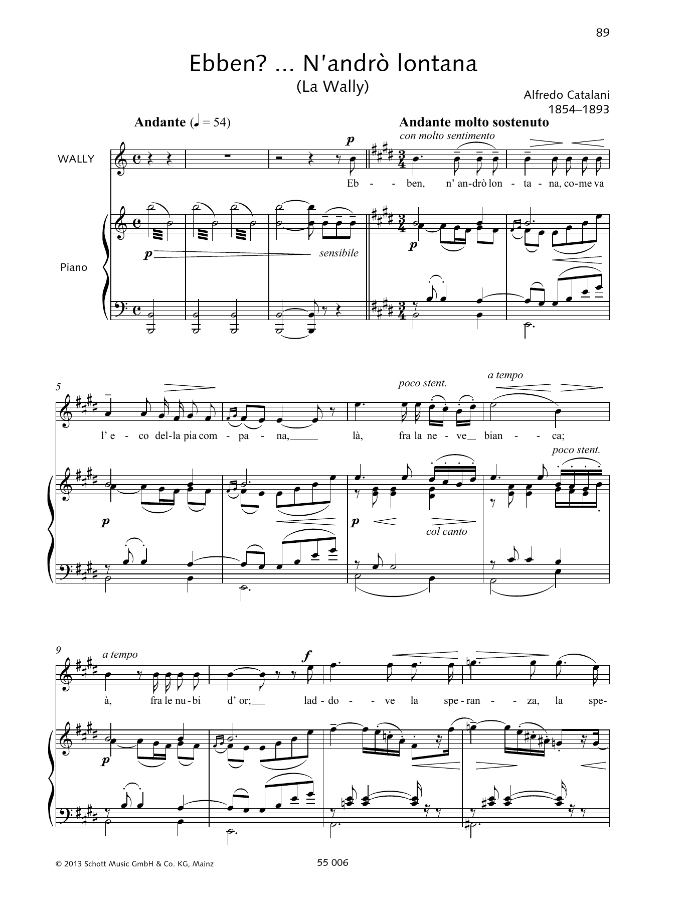 Alfredo Catalani Ebben? N'andrò lontana Sheet Music Notes & Chords for Piano & Vocal - Download or Print PDF