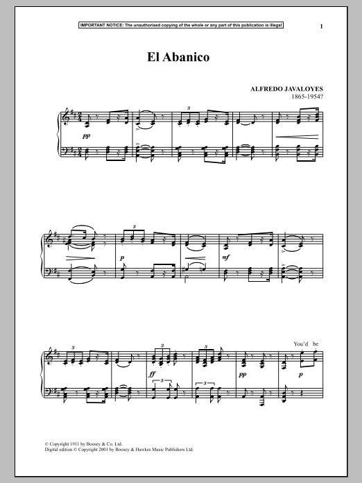 Alfredo Javaloyes El Abanico Sheet Music Notes & Chords for Piano - Download or Print PDF