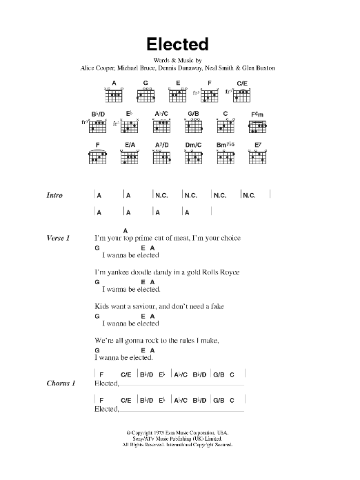 Alice Cooper Elected Sheet Music Notes & Chords for Lyrics & Chords - Download or Print PDF