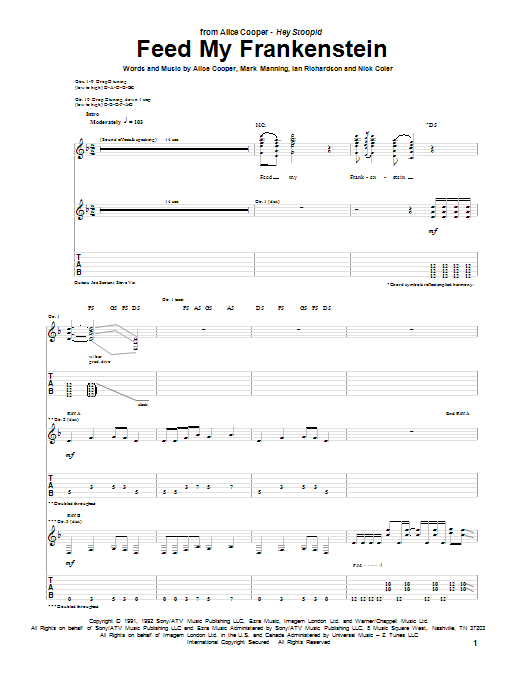 Alice Cooper Feed My Frankenstein Sheet Music Notes & Chords for Guitar Tab - Download or Print PDF