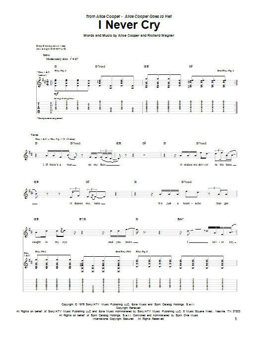 Alice Cooper I Never Cry Sheet Music Notes & Chords for Guitar Tab - Download or Print PDF