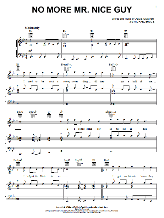 Alice Cooper No More Mr. Nice Guy Sheet Music Notes & Chords for Guitar Tab - Download or Print PDF