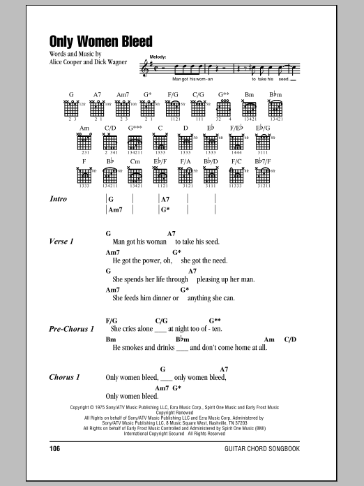 Alice Cooper Only Women Bleed Sheet Music Notes & Chords for Guitar Tab - Download or Print PDF
