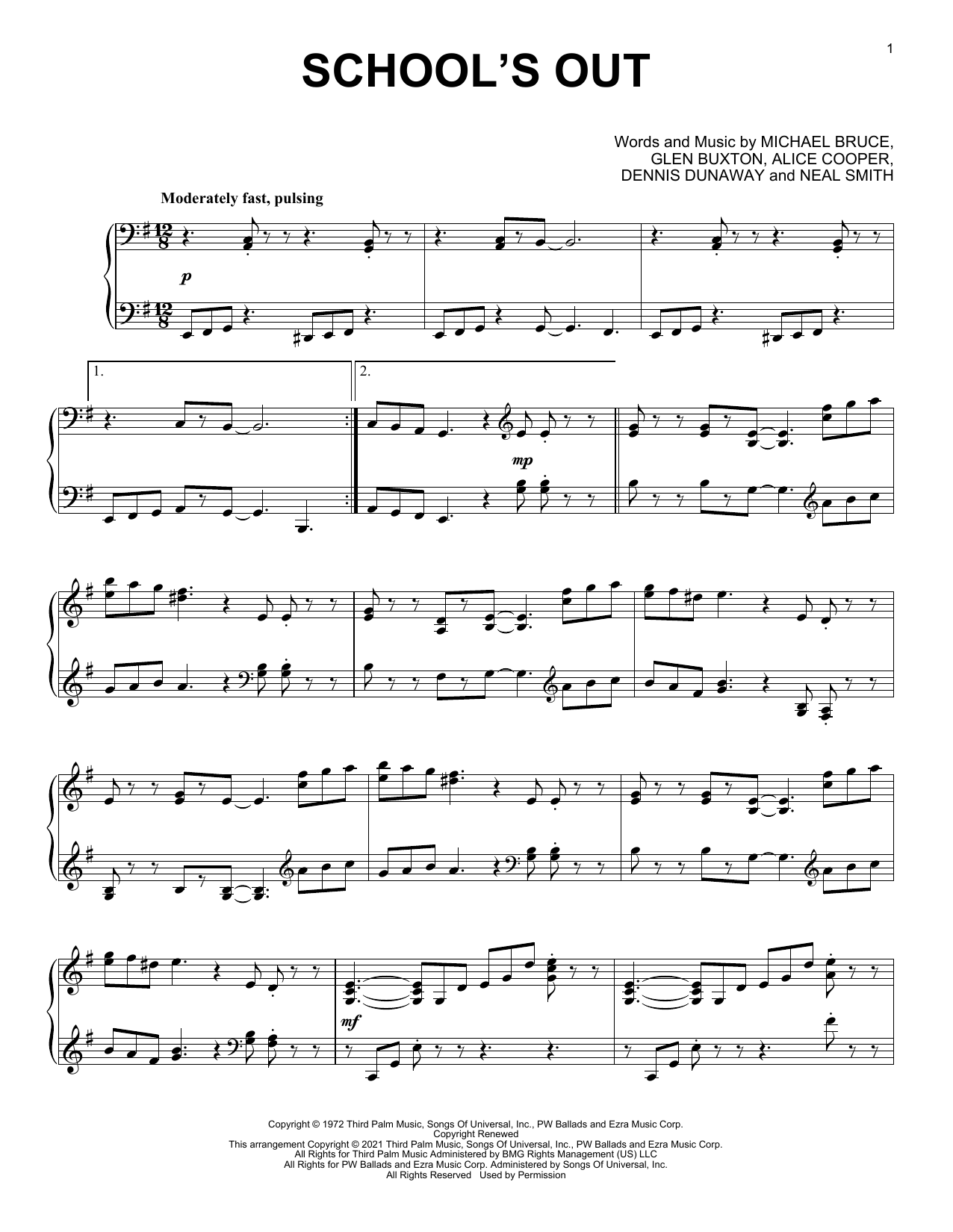 Alice Cooper School's Out [Classical version] (arr. David Pearl) Sheet Music Notes & Chords for Piano Solo - Download or Print PDF