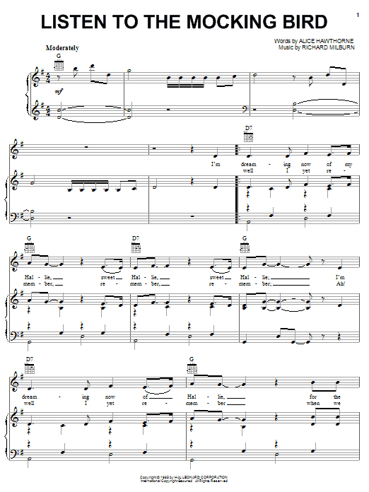 Alice Hawthorne Listen To The Mocking Bird Sheet Music Notes & Chords for Easy Piano - Download or Print PDF Alice Hawthorne Listen To The Mocking Bird Sheet Music Notes & Chords for Easy Piano - Download or Print PDF