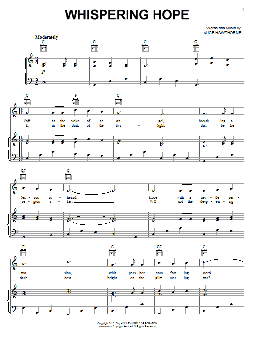 Alice Hawthorne Whispering Hope Sheet Music Notes & Chords for Accordion - Download or Print PDF