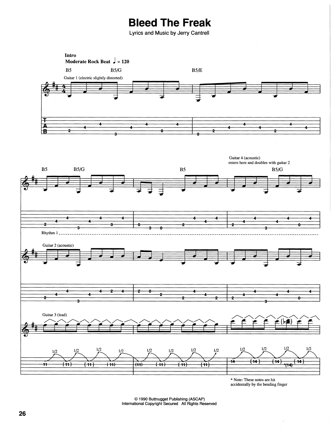 Alice In Chains Bleed The Freak Sheet Music Notes & Chords for Guitar Tab - Download or Print PDF