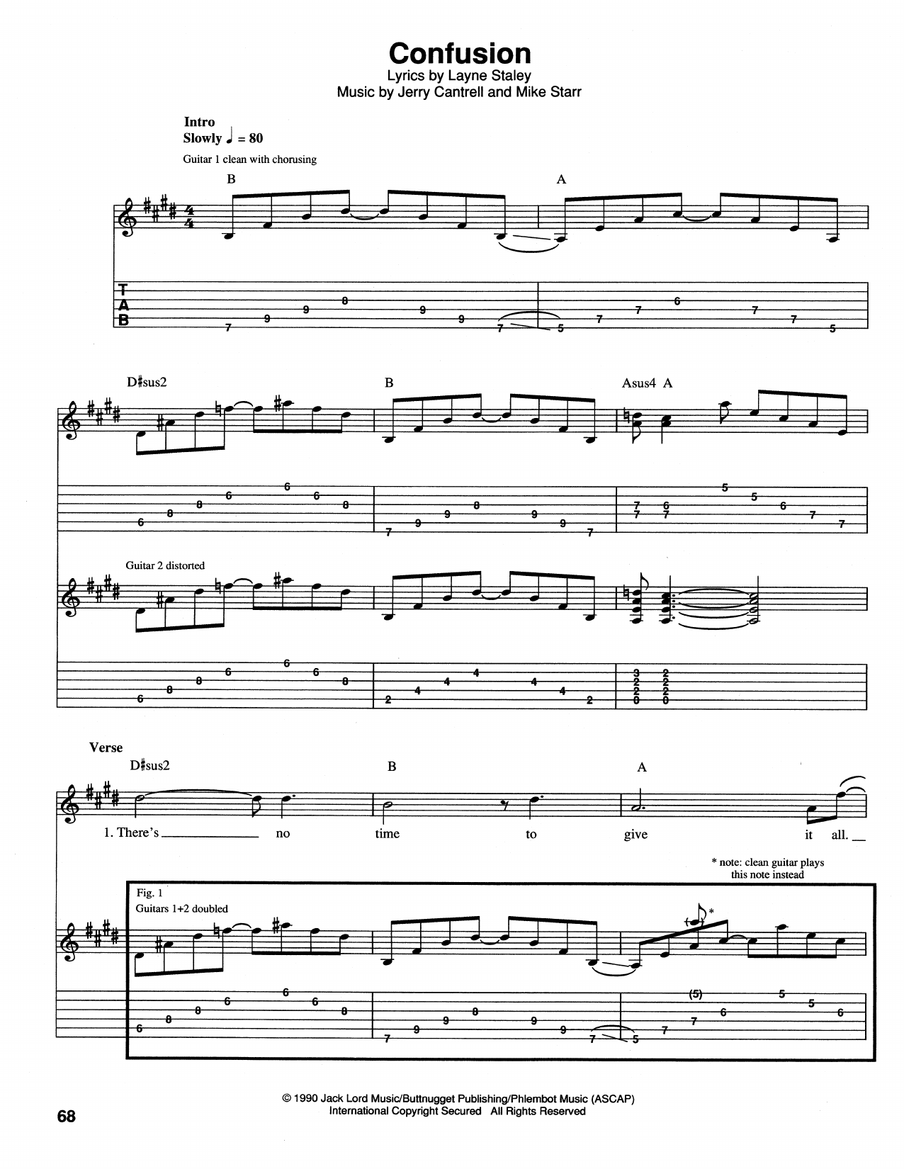 Alice In Chains Confusion Sheet Music Notes & Chords for Guitar Tab - Download or Print PDF