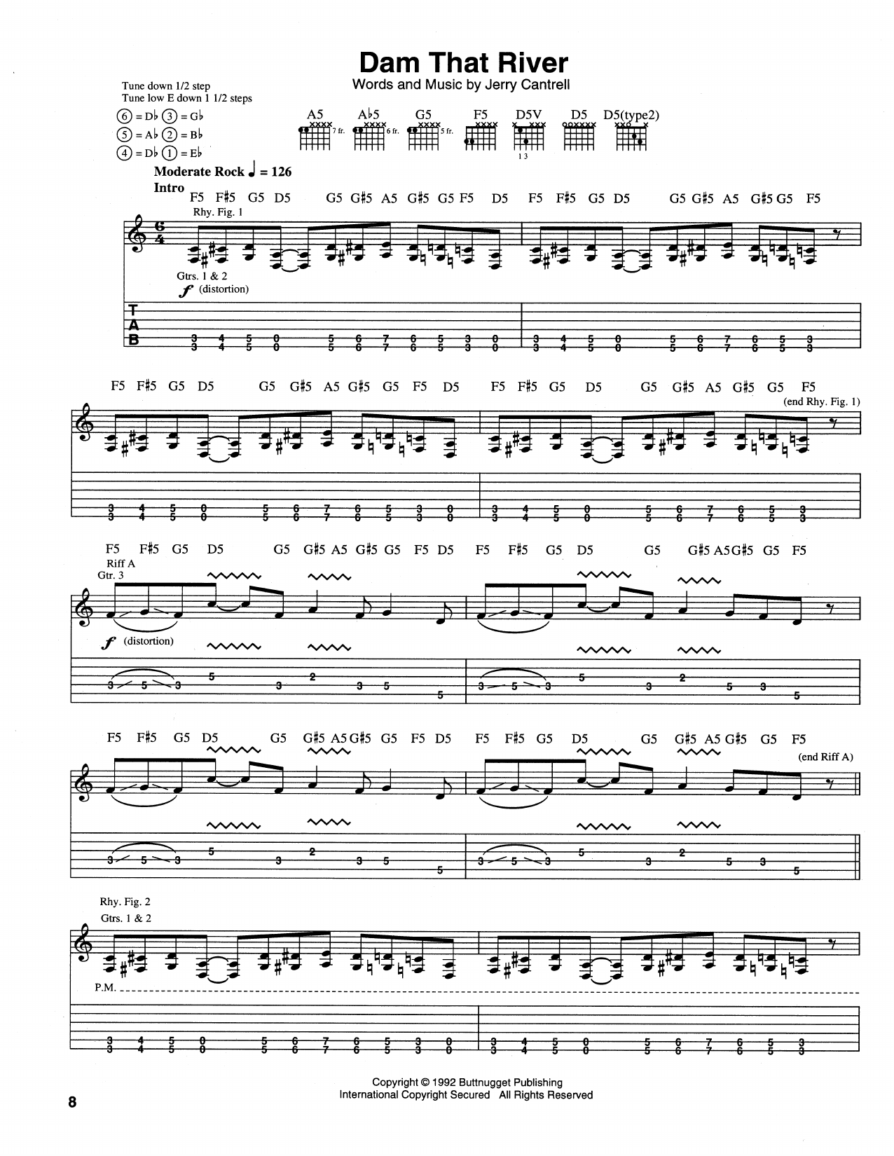 Alice In Chains Dam That River Sheet Music Notes & Chords for Guitar Tab - Download or Print PDF