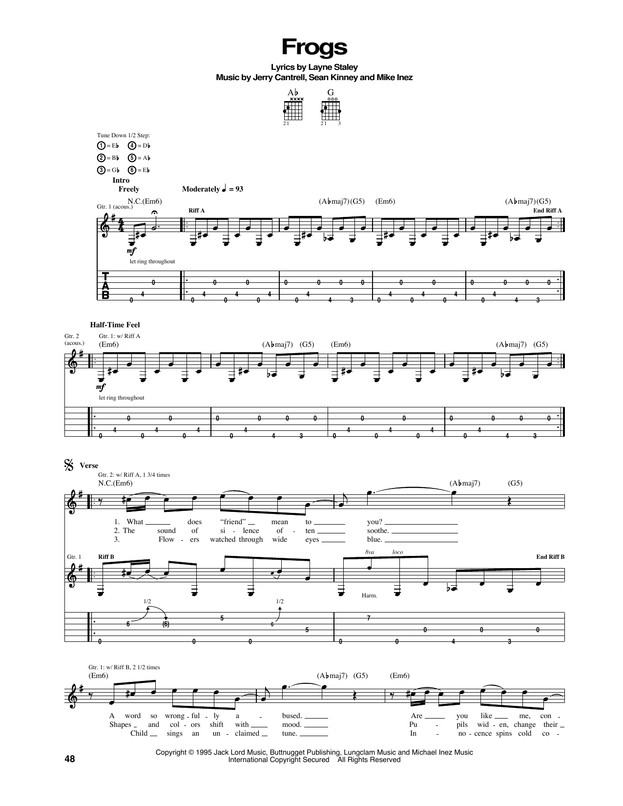 Alice In Chains Frogs Sheet Music Notes & Chords for Guitar Tab - Download or Print PDF