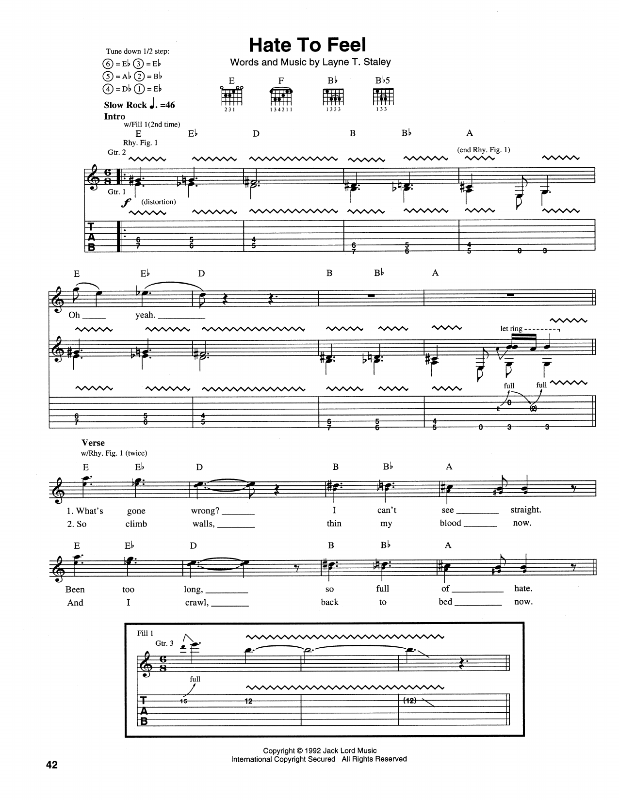 Alice In Chains Hate To Feel Sheet Music Notes & Chords for Guitar Tab - Download or Print PDF