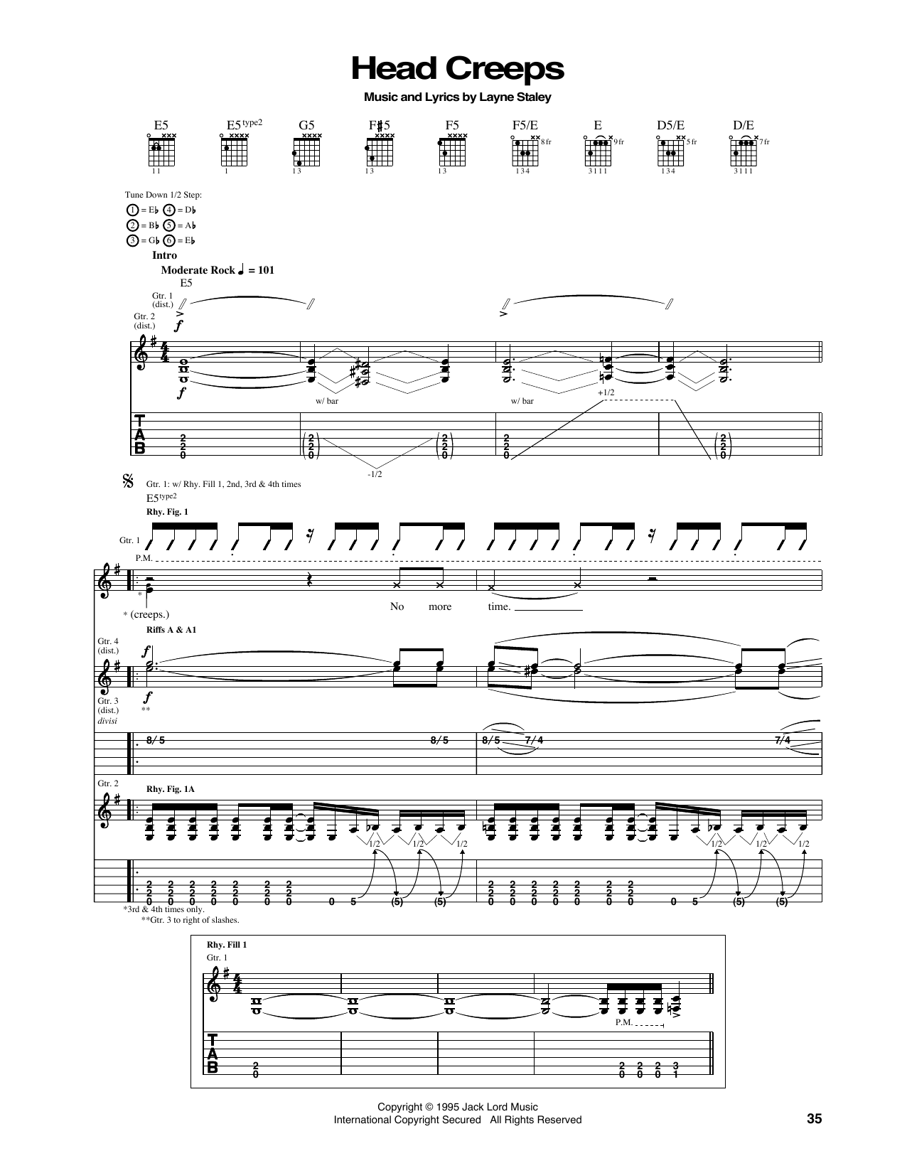 Alice In Chains Head Creeps Sheet Music Notes & Chords for Guitar Tab - Download or Print PDF