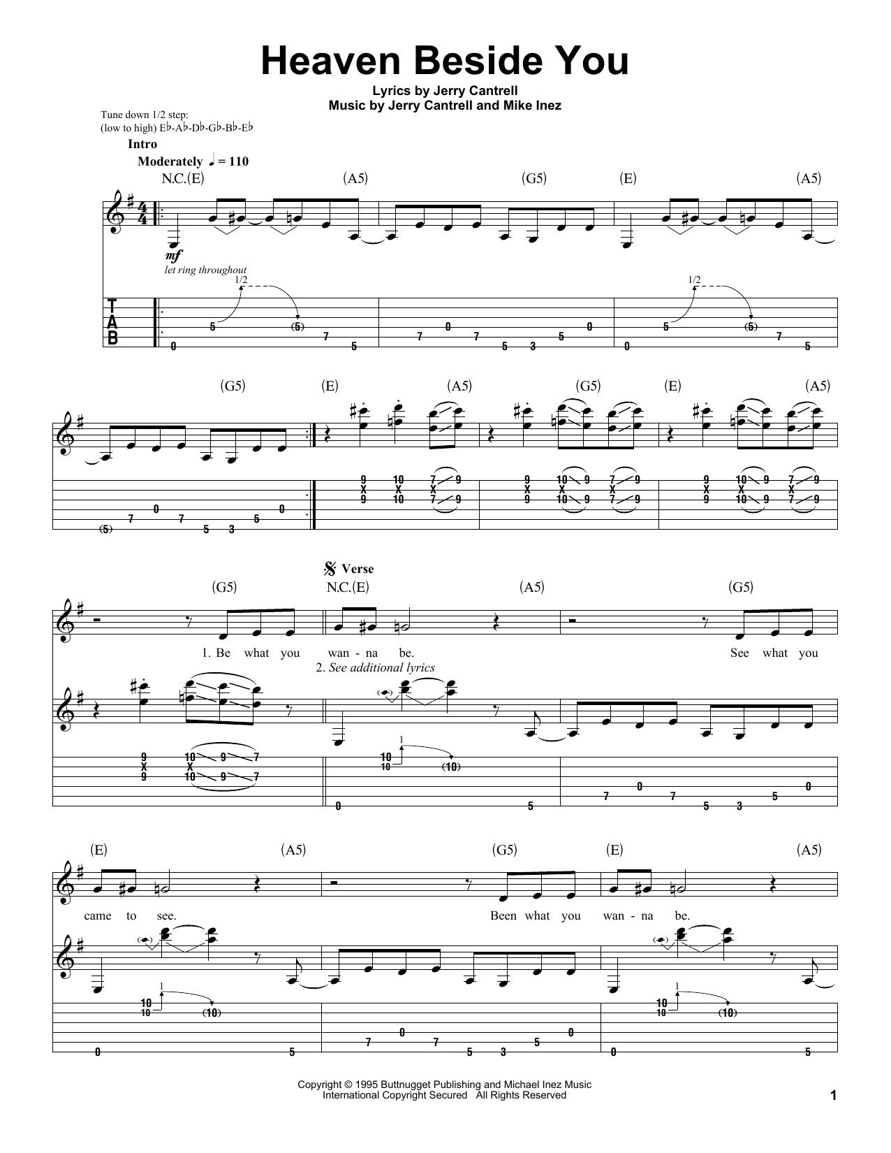 Alice In Chains Heaven Beside You Sheet Music Notes & Chords for Guitar Tab - Download or Print PDF