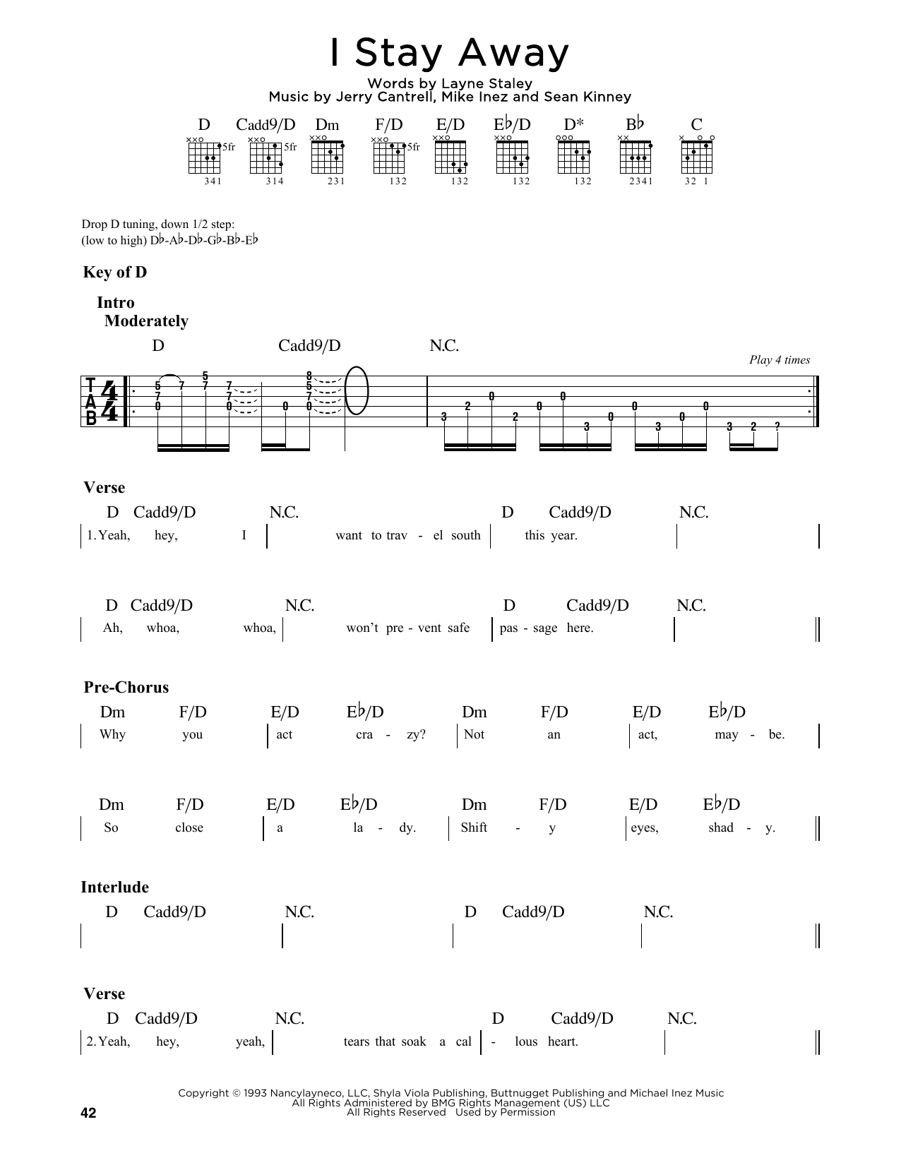 Alice In Chains I Stay Away Sheet Music Notes & Chords for Guitar Lead Sheet - Download or Print PDF