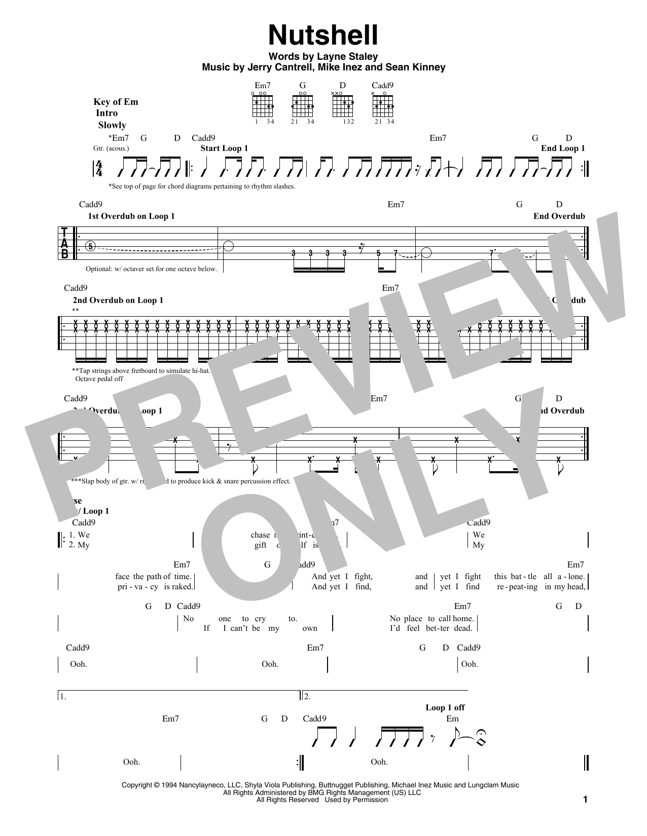 Alice In Chains Nutshell Sheet Music Notes & Chords for Guitar Tab - Download or Print PDF