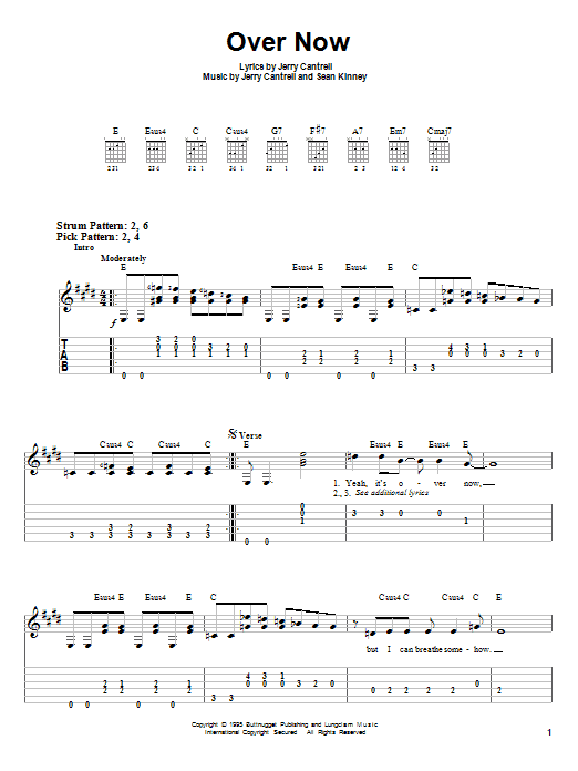 Alice In Chains Over Now Sheet Music Notes & Chords for Guitar Tab - Download or Print PDF