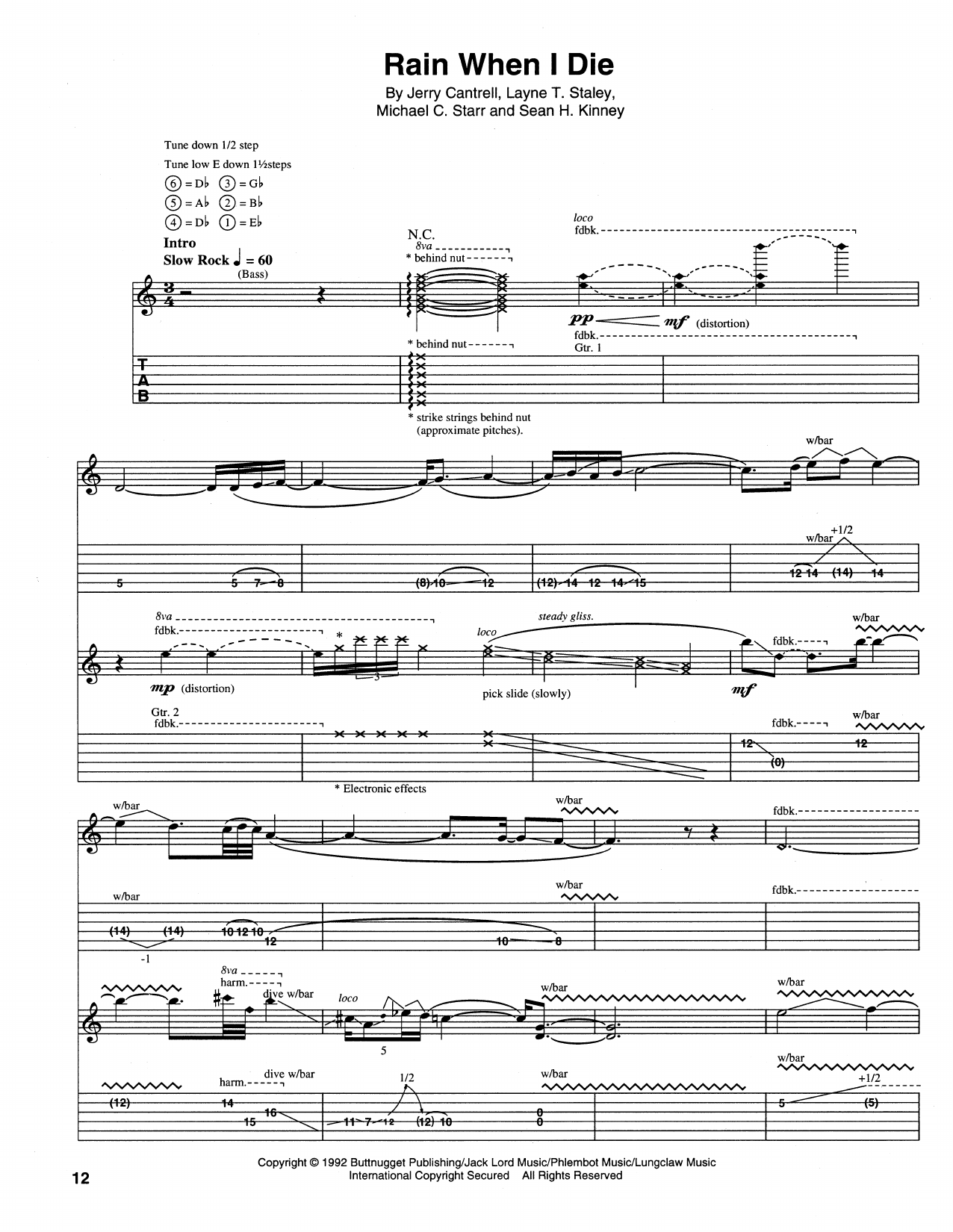 Alice In Chains Rain When I Die Sheet Music Notes & Chords for Guitar Tab - Download or Print PDF