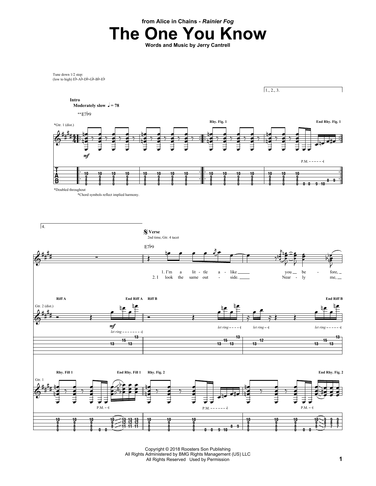 Alice In Chains The One You Know Sheet Music Notes & Chords for Guitar Tab - Download or Print PDF