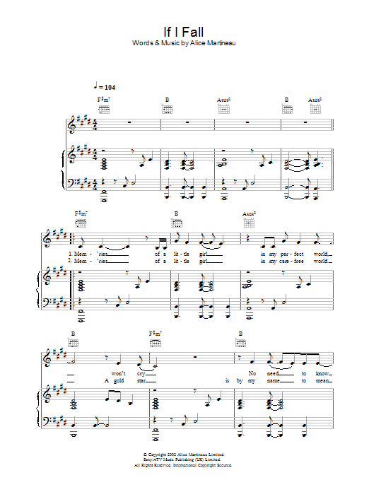 Alice Martineau If I Fall Sheet Music Notes & Chords for Piano, Vocal & Guitar - Download or Print PDF
