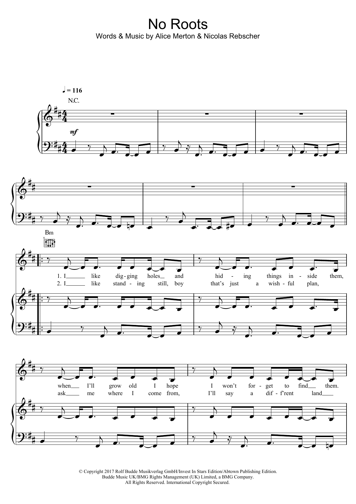 Alice Merton No Roots Sheet Music Notes & Chords for Piano, Vocal & Guitar (Right-Hand Melody) - Download or Print PDF