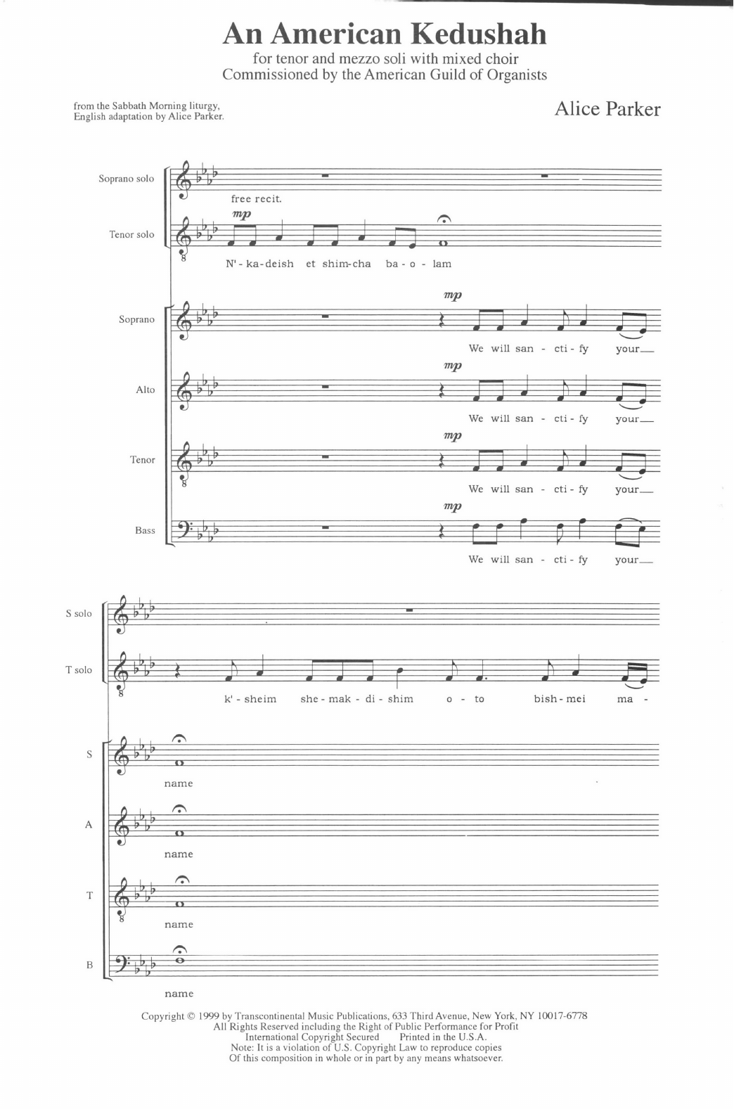 Alice Parker An American Kedushah Sheet Music Notes & Chords for SATB Choir - Download or Print PDF Alice Parker An American Kedushah Sheet Music Notes & Chords for SATB Choir - Download or Print PDF
