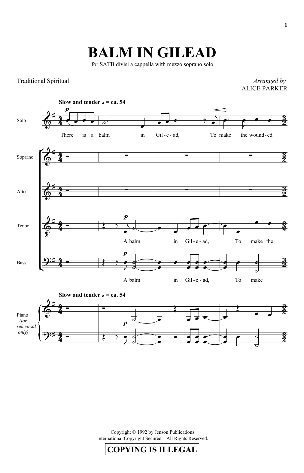 Alice Parker Balm In Gilead Sheet Music Notes & Chords for SATB - Download or Print PDF