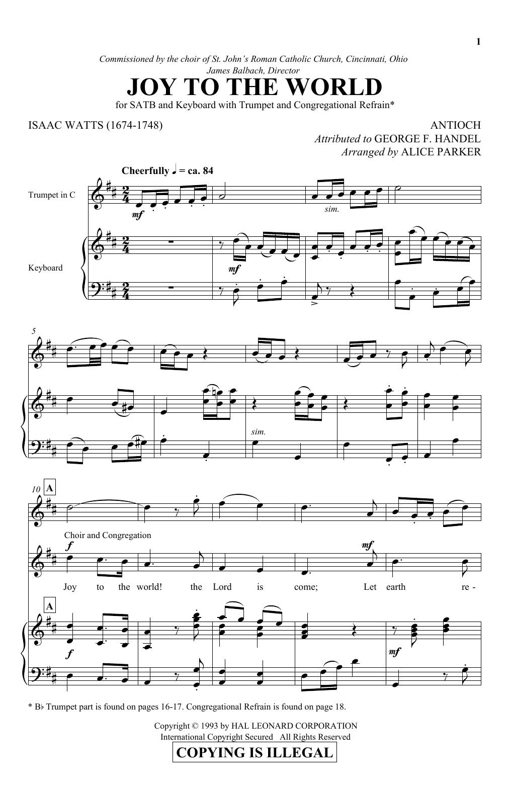 Alice Parker Joy To The World Sheet Music Notes & Chords for SATB - Download or Print PDF