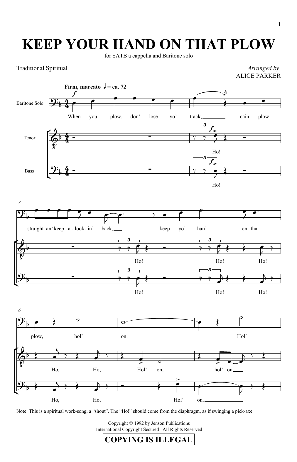 Alice Parker Keep Your Hand On That Plow Sheet Music Notes & Chords for SATB - Download or Print PDF